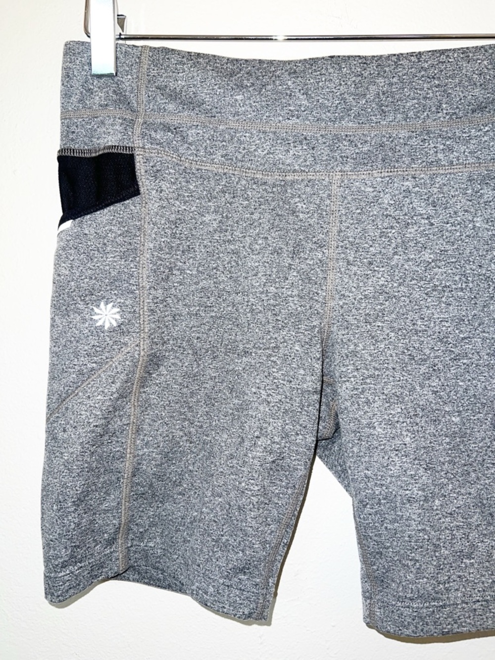 Athleta Heather gray black zipper and side phone pocket high rise biker shorts - Picture 2 of 11